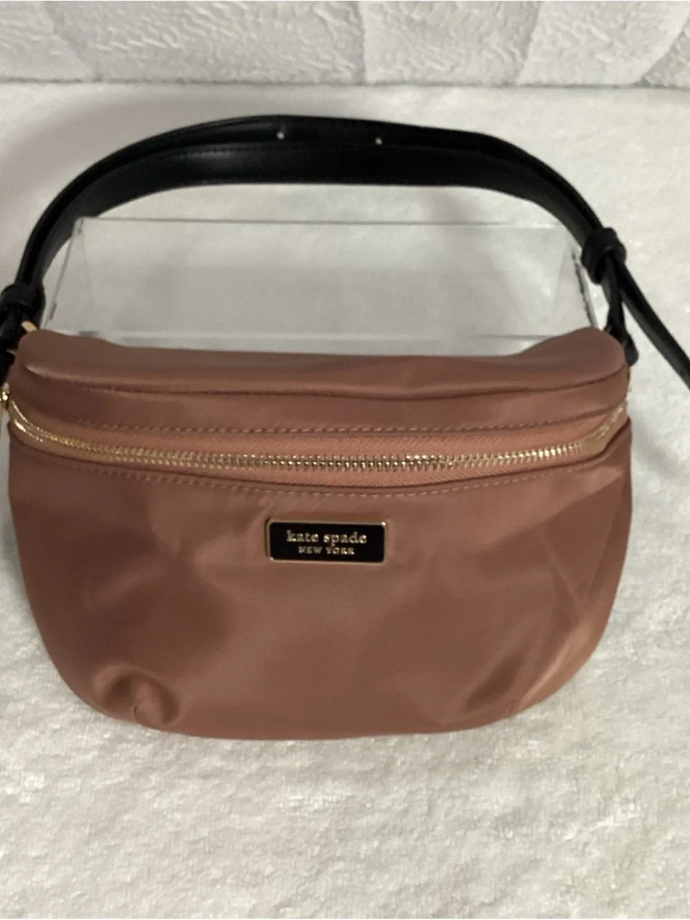 Kate Spade Dawn Nylon Rose Pink Fanny Pack Waist Bag Black Leather Belt EUC